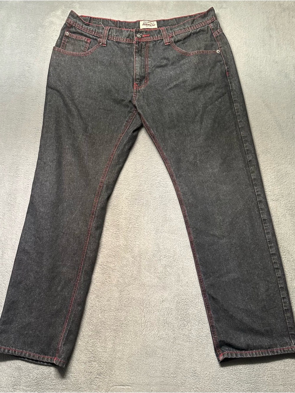 Ablanche Mens 36x34 Straight Leg Jeans Black Red Stitch Y2K Streetwear EUC